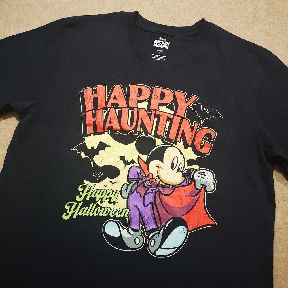 Disney Halloween Vintage Style Navy Blue Mickey Mouse Short Sleeve T-Shirt #R
